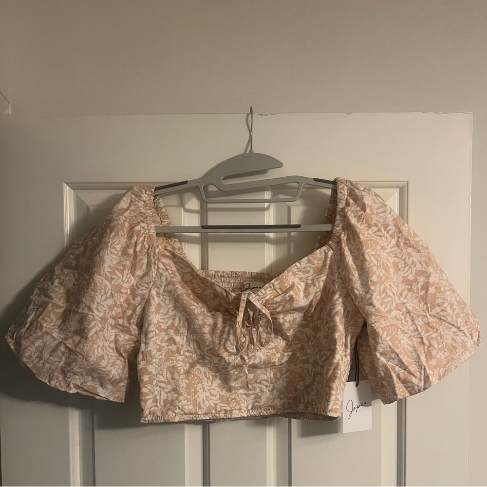 Japna Beige Floral Puff Sleeve Blouse